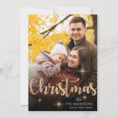 Cute Merry kerstfeestjes Roos Gold Star Foto Feestdagenkaart (Voorkant)