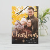 Cute Merry kerstfeestjes Roos Gold Star Foto Feestdagenkaart (Staand voorkant)