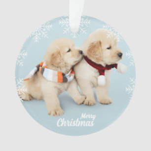 Cute Merry Kerstgouden puppies Orna Ornament