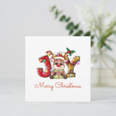 Cute Merry Kerstkalf Joy Santa Hat Holly Star Feestdagenkaart (Staand voorkant)