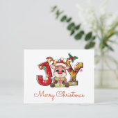 Cute Merry Kerstkalf Joy Santa Hat Holly Star Feestdagenkaart (Staand voorkant)