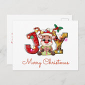 Cute Merry Kerstkalf Joy Santa Hat Holly Star Feestdagenkaart (Voorkant / Achterkant)