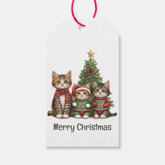 Cute Merry kerstkatten Cadeaulabel (Voorkant)