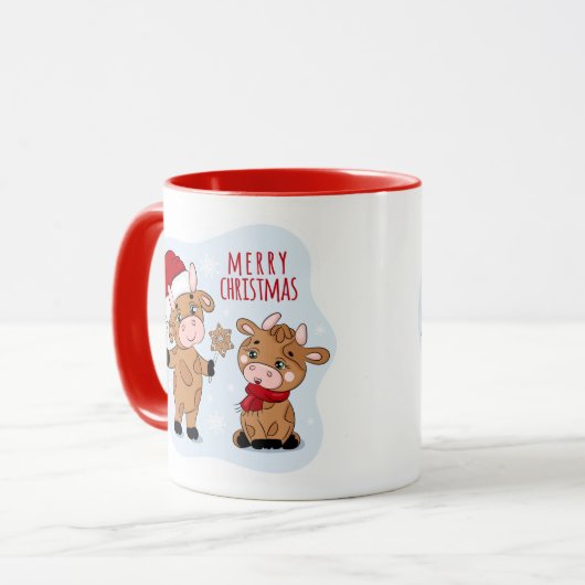 Cute Merry kerstKoeien Festive Modern Mok (Voorkant links)