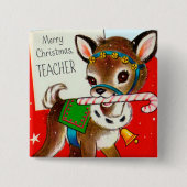 Cute Merry Kerstleraar knop retro Vierkante Button 5,1 Cm (Voorkant)