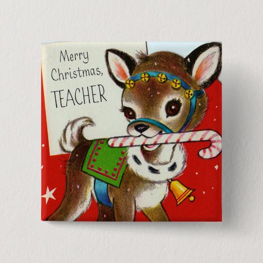 Cute  Merry Kerstleraar knop retro Vierkante Button 5,1 Cm (Voorkant)