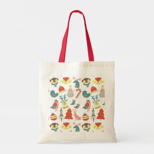 Cute Merry Kerstmis Animal Tree Snow Pattern Tote Bag (Achterkant)