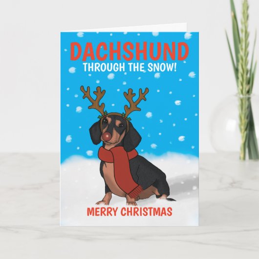 Cute Merry Kerstmis Dachshund Dog Rudolph Feestdagen Kaart (Voorkant)