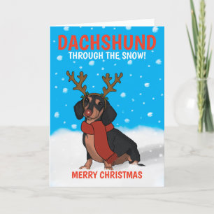 Cute Merry Kerstmis Dachshund Dog Rudolph Feestdagen Kaart