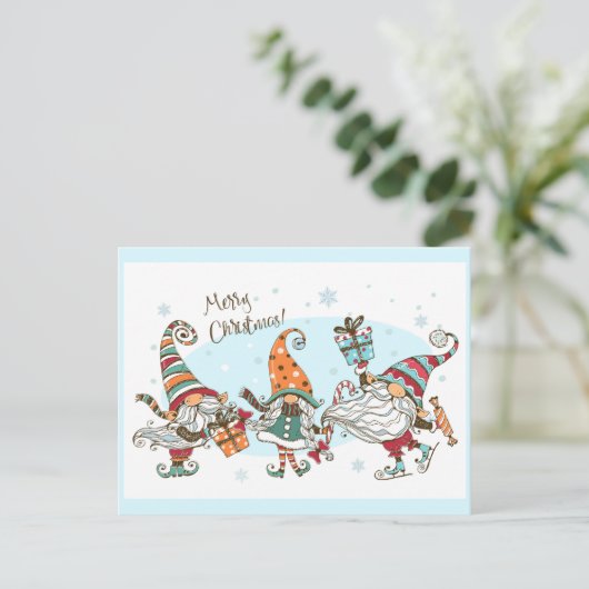 Cute Merry Kerstmis Elves Gnomes Waterverf Fun Briefkaart (Staand voorkant)