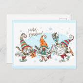 Cute Merry Kerstmis Elves Gnomes Waterverf Fun Briefkaart (Voorkant / Achterkant)