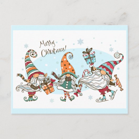 Cute Merry Kerstmis Elves Gnomes Waterverf Fun Briefkaart (Voorkant)
