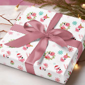 Cute Merry Kerstmis Flamingo Snowflake Cadeaupapier