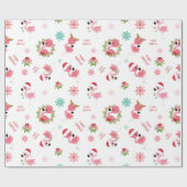 Cute Merry Kerstmis Flamingo Snowflake Cadeaupapier (Vlak)