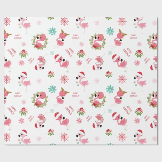 Cute Merry Kerstmis Flamingo Snowflake Cadeaupapier (Vlak)