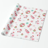 Cute Merry Kerstmis Flamingo Snowflake Cadeaupapier (Uitgerold)