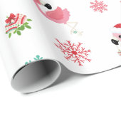 Cute Merry Kerstmis Flamingo Snowflake Cadeaupapier (Rol Hoek)