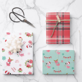Cute Merry Kerstmis Flamingo Snowflake Inpakpapier Vel