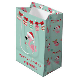 Cute Merry Kerstmis Flamingo Snowflake Medium Cadeauzakje