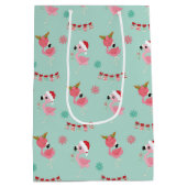 Cute Merry Kerstmis Flamingo Snowflake Medium Cadeauzakje (Achterkant)