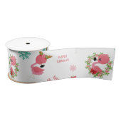 Cute Merry Kerstmis Flamingo Snowflake Satijnen Lint (Spoel)