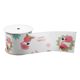 Cute Merry Kerstmis Flamingo Snowflake Satijnen Lint