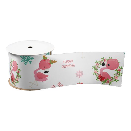 Cute Merry Kerstmis Flamingo Snowflake Satijnen Lint (Spoel)