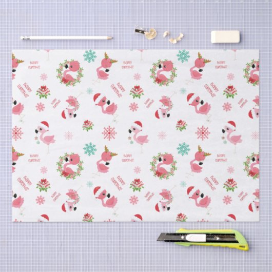 Cute Merry Kerstmis Flamingo Snowflake Tissuepapier (Craft)