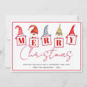 Cute Merry Kerstmis Gnomen Signs Red Holiday Kaart (Voorkant)