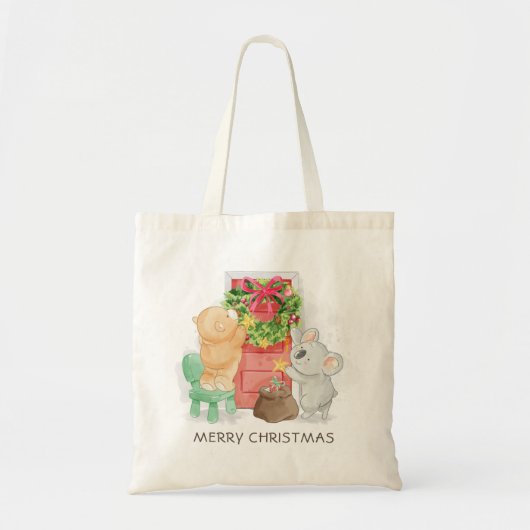 Cute Merry Kerstmis Koala Beer Hang Wreath Tote Bag (Voorkant)