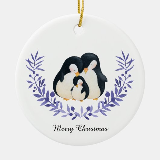 Cute Merry Kerstmis Penguin Familie Keramisch Ornament (Voorkant)