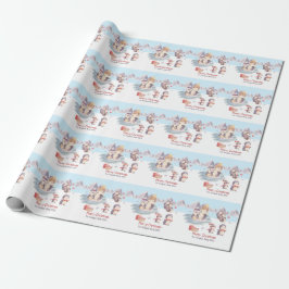 Cute Merry Kerstmis Penguin Family Speling Snow Cadeaupapier
