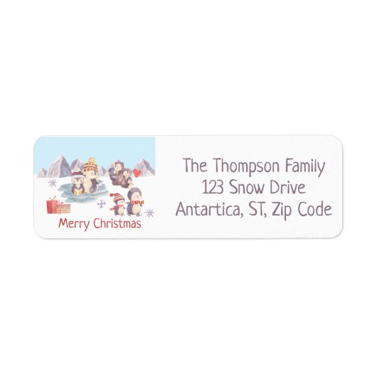 Cute Merry Kerstmis Penguin Family Speling Snow Etiket (Voorkant)