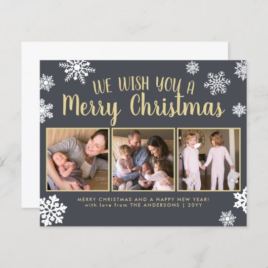 Cute Merry Kerstmis Snowflake Photo Holiday Card (Voorkant / Achterkant)
