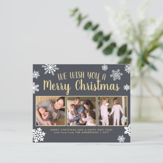 Cute Merry Kerstmis Snowflake Photo Holiday Card (Staand voorkant)