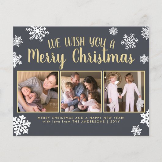 Cute Merry Kerstmis Snowflake Photo Holiday Card (Voorkant)
