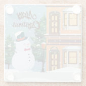 Cute Merry Kerstmis Snowman Winter Scene Glazen Onderzetter (Achterkant)