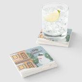 Cute Merry Kerstmis Snowman Winter Scene Stenen Onderzetter (Zijkant)