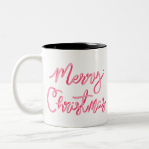 Cute Merry Kerstmis sticker typografie Tweekleurige Koffiemok