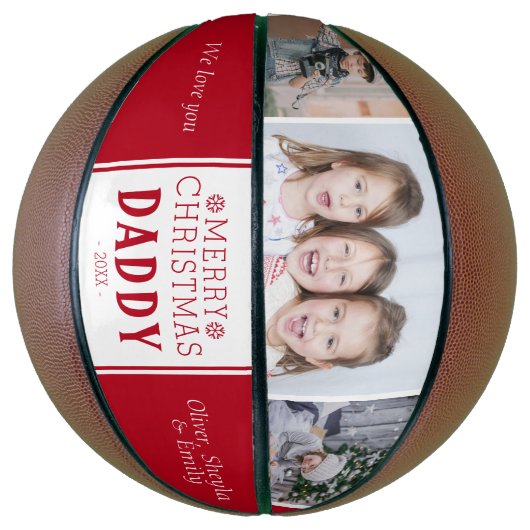 Cute Merry Kerstpap 3 Foto Collage Basketbal (Verticaal)