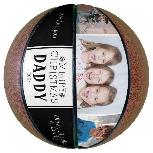 Cute Merry Kerstpap Black 3 Foto Collage Basketbal (Verticaal)