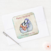Cute Merry Kerstpinguins Vierkante Sticker (Envelop)