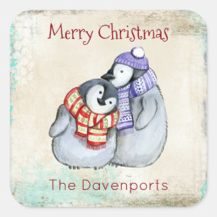 Cute Merry Kerstpinguins Vierkante Sticker