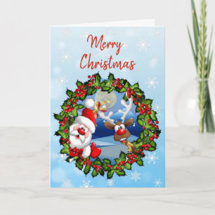 Cute Merry-kerstrenrender en Santa Claus Kaart
