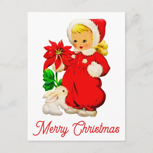 Cute  Merry Kerstrero Girl Briefkaart (Voorkant)