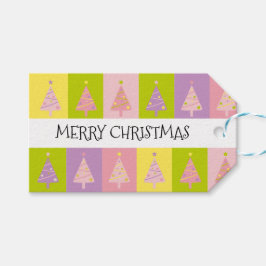 Cute Merry Kerstroze bomen Cadeaulabel