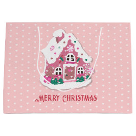 Cute Merry Kerstroze Snowy Gingerbrood House Groot Cadeauzakje