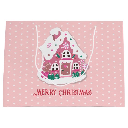 Cute Merry Kerstroze Snowy Gingerbrood House Groot Cadeauzakje (Voorkant)