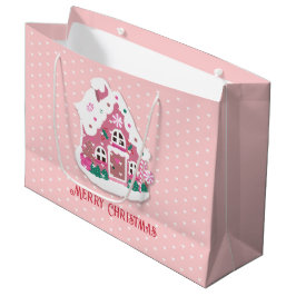 Cute Merry Kerstroze Snowy Gingerbrood House Groot Cadeauzakje