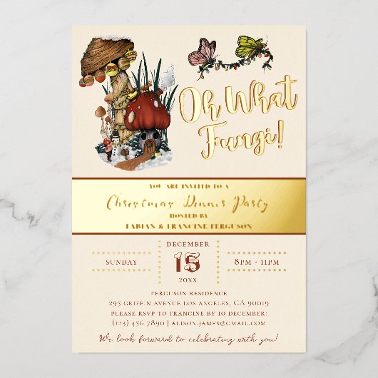 Cute Merry Mushroom House Kerstfeestdag Folie Uitnodiging (Voorkant)